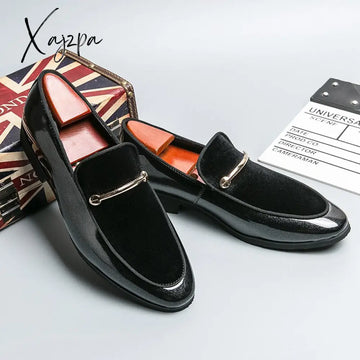 Xajzpa - New Loafers Men Blue Black Business Dress Shoes Handmade Slip-On Round Toe Spring Autumn